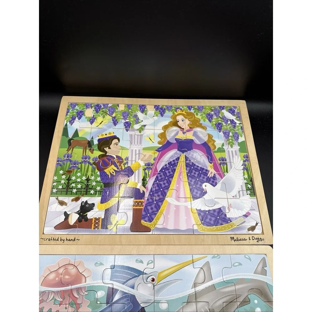 2 Melissa & Doug Wooden Jigsaw Puzzles, 24 Pieces, Sea Creatures Princess